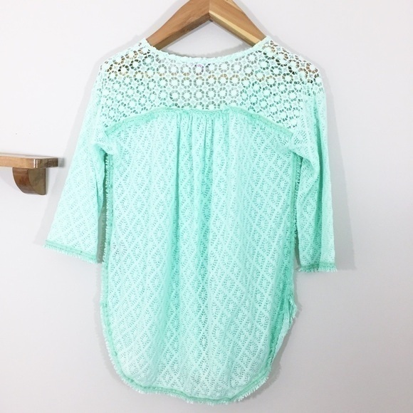 Calypso‎ St. Barth Mint Aqua Fringe Crochet Shirt - Picture 6 of 8